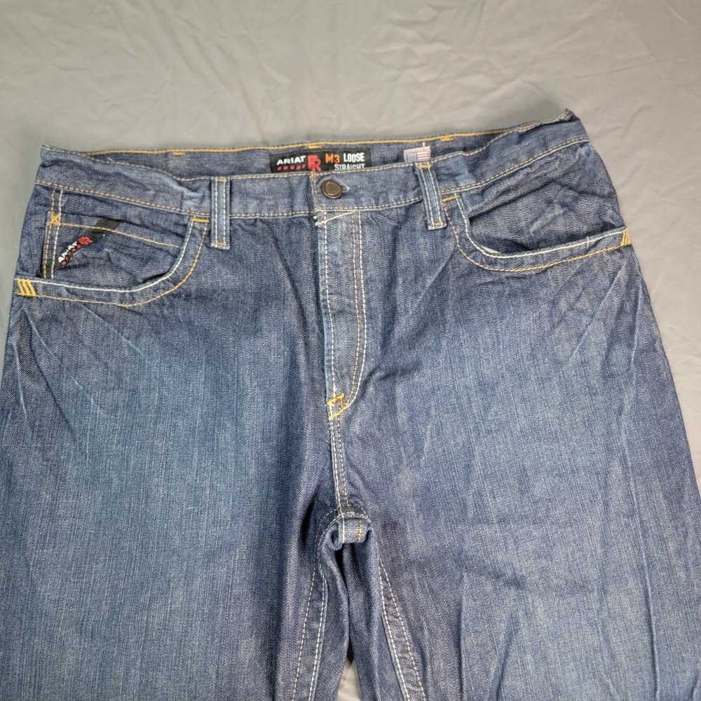 Ariat FR M3 Jeans Men's 38x32 Blue Flame Resistant Loose Straight Cat 2 2112 - Picture 2 of 10